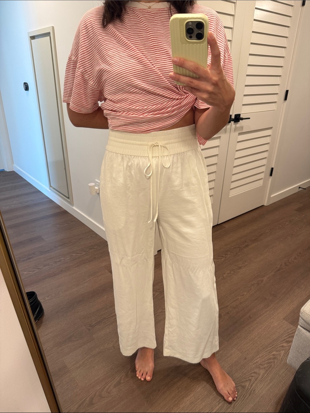 Open Edit Casual Wide-Leg Drawstring Pants in Ivory